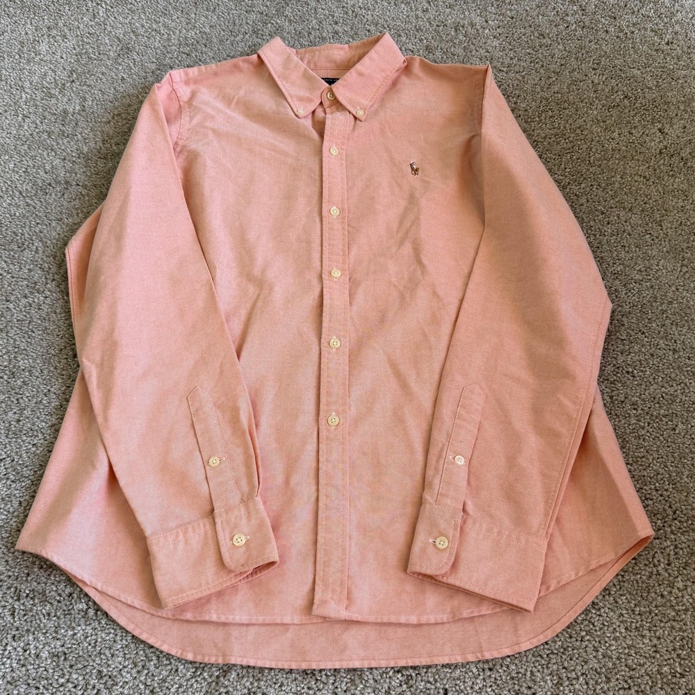 Ralph Lauren Sport Shirt Womens 14 Orange Button Up Long Sleeve Basic Cotton Top